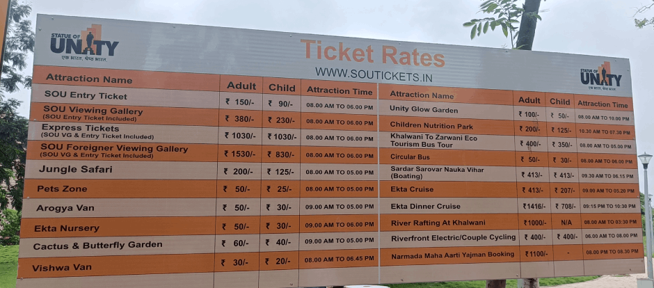 Statue of Unity - Ticket Rates