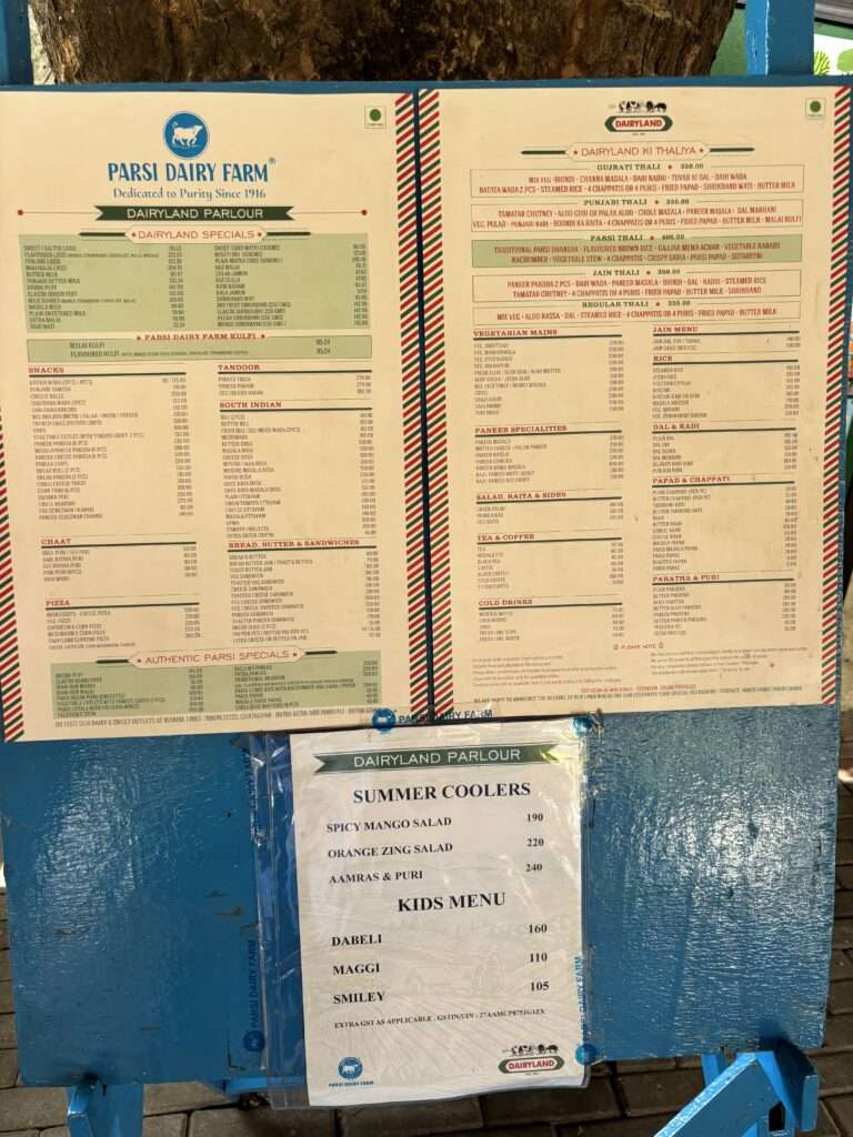 Menu of Parsi Dairy Farm